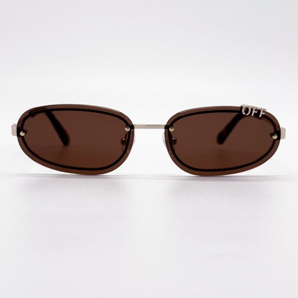 NEW OFF-WHITE OERI13M MIAMI 7664 SUNGLASSES UNISEX OVAL BROWN GOLD - Picture 2 of 8